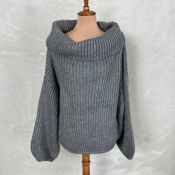 Mare Mare x Anthropologie Gray Knit Asymmetrical Foldover Sweater M - Picture 1 of 7